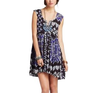Free People Take Me to Thailand Purple Black Aztec Boho Dress Size M